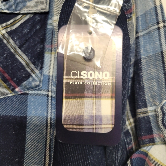 Ci Sono Plaid NORI Blue Plaid Button Down Shirt Nwt - Picture 5 of 12